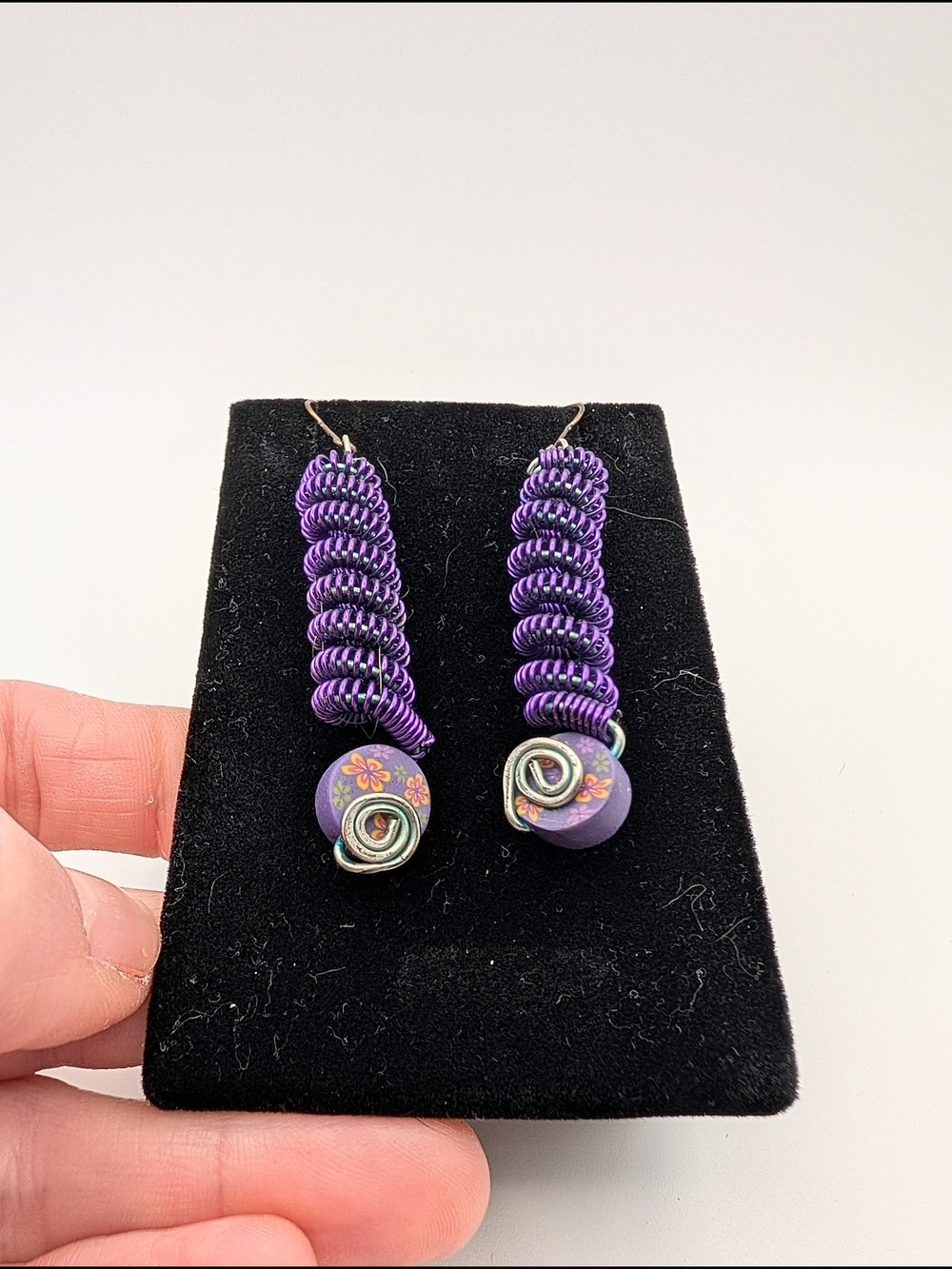 Purple Spiral Coil Handmade Earrings - Picture 3 of 4